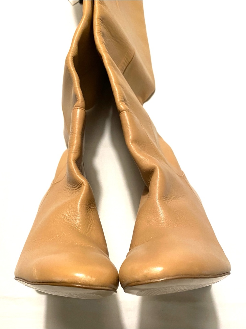 Zara Basic Genuine Leather Knee High Boots Tan Block Heel EU 38 US 7.5 NWT - Picture 7 of 16